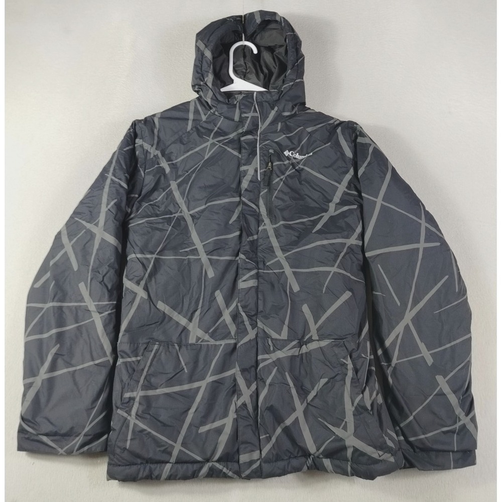 Columbia Jacket Boys 18/20 Gray Black Hooded Insulated Geometric Ski Snow Winter